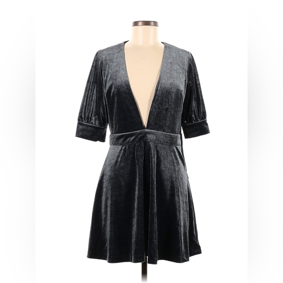 Revolve X The East Order Thistle Blue Velvet Plunge Mini Dress - Picture 1 of 4